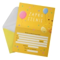 ZAPROSZENIA ŻYRAFA BALONY GROSZKI NIEBIESKIE 5szt