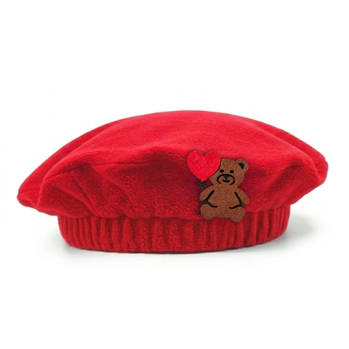 BERET MIŚ Z BALONIKIEM POLAR CZERWONY