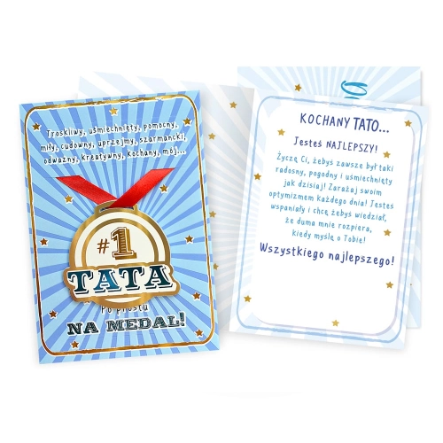 KARTKA DZIEŃ OJCA TATA NA MEDAL NIEBIESKA 17x12cm