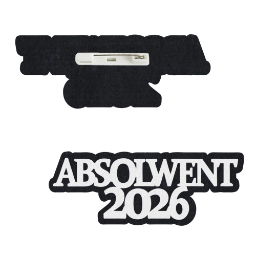PRZYPINKA NAPIS ABSOLWENT 2026 FILCOWY CZARNO-BIAŁY 10x4cm