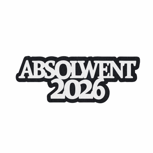 EMBLEMAT NAPIS ABSOLWENT 2026 FILCOWY CZARNO-BIAŁY 10x4cm