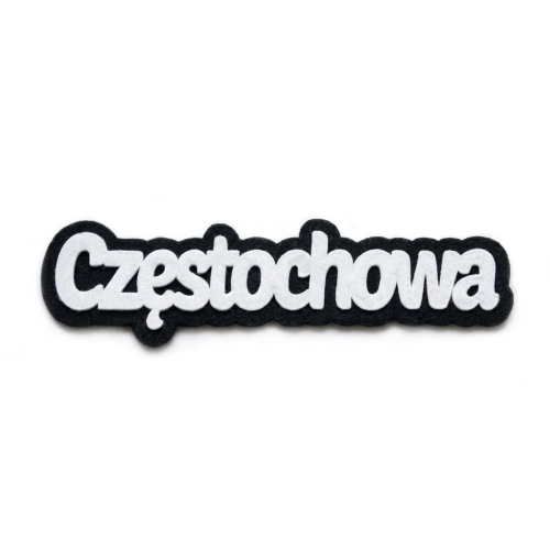 EMBLEMAT NAPIS CZĘSTOCHOWA FILCOWY CZARNO-BIAŁY 12x3cm