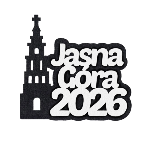 EMBLEMAT NAPIS JASNA GÓRA 2026 FILCOWY CZARNO-BIAŁY 8x8cm