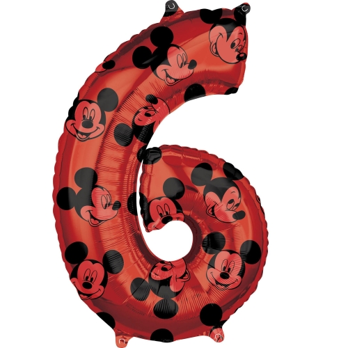 BALON CYFRA 6 MYSZKA MICKEY CZERWONY 26'' 66cm
