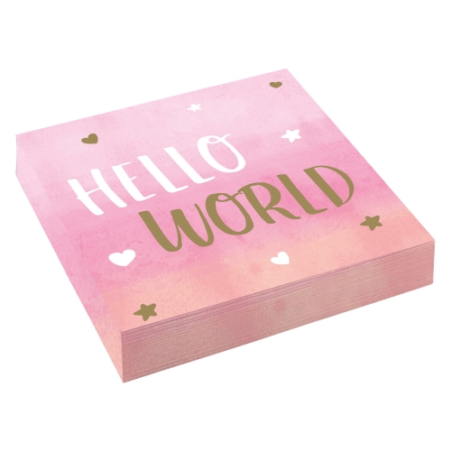 SERWETKI HELLO WORLD RÓŻOWE 16szt