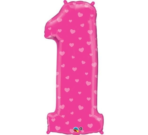 BALON CYFRA 1 GWIAZDKI RÓŻ 38'' 97cm