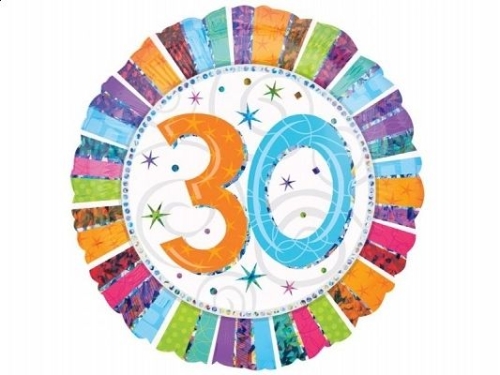 BALON 30 URODZINY KOLOROWY 18'' 46cm