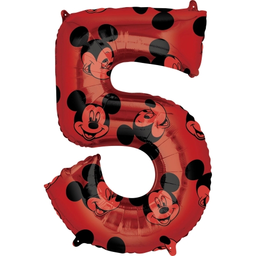 BALON CYFRA 5 MYSZKA MICKEY CZERWONY 26'' 66cm
