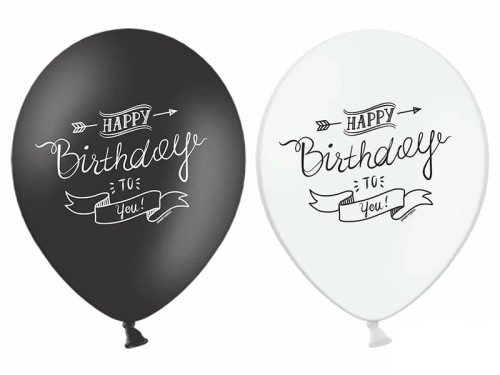 BALON CZARNY/BIAŁY HAPPY BIRTHDAY TO YOU 30cm 1szt