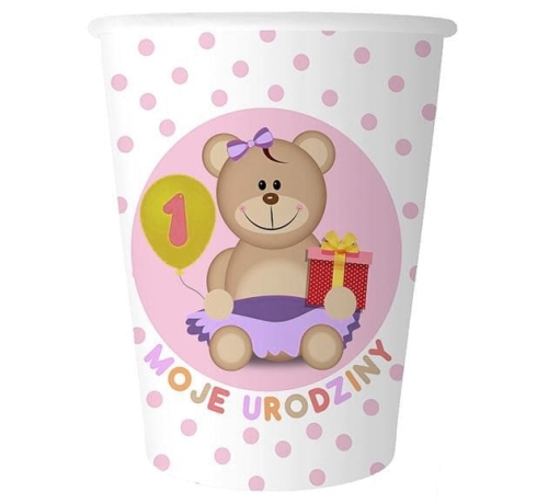 KUBECZKI PAPIEROWE MOJE 1 URODZINY MIŚ RÓŻ 270ml 6 szt.